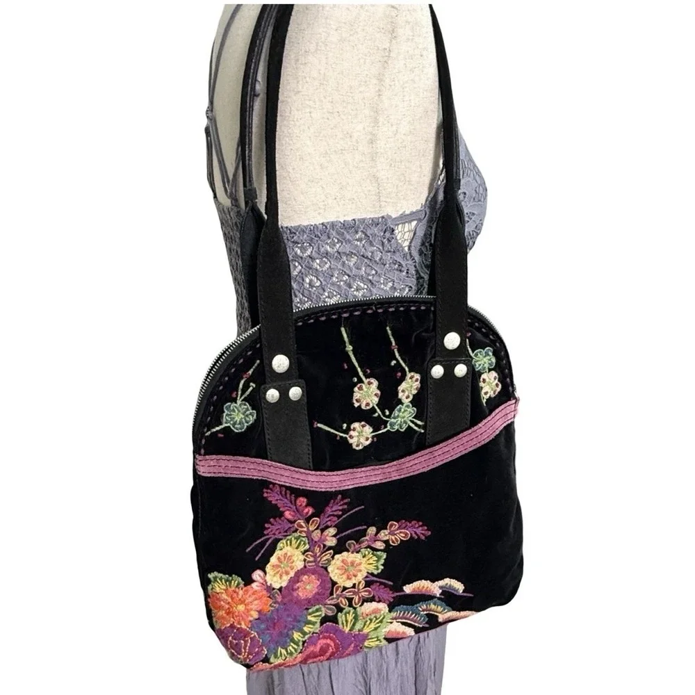 Y2k Lucky Brand Embroidered‎ Purse Velvet Suede Shoulder Bag Rare Floral